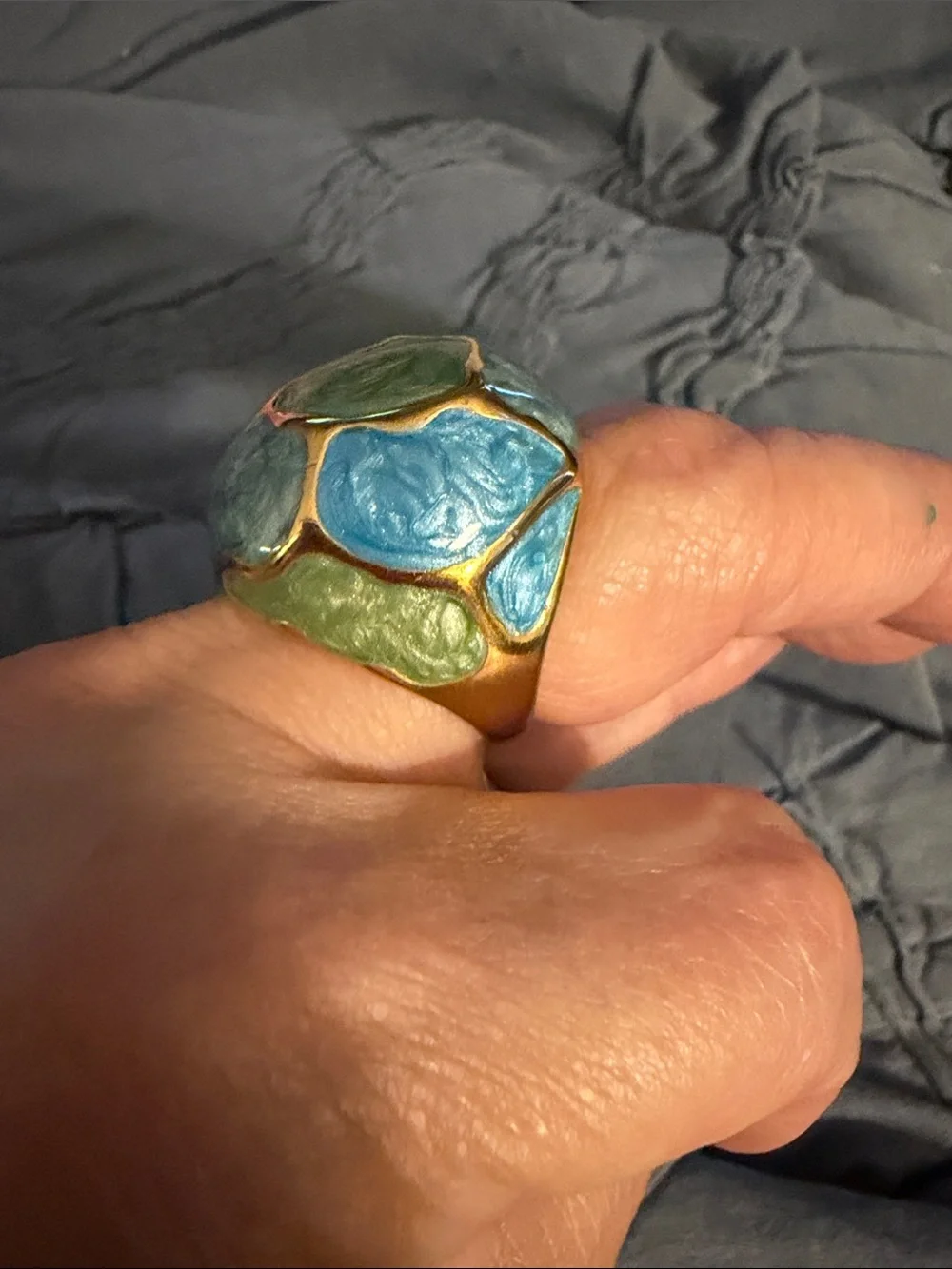 Blue & Green Enamel Dome Statement Ring